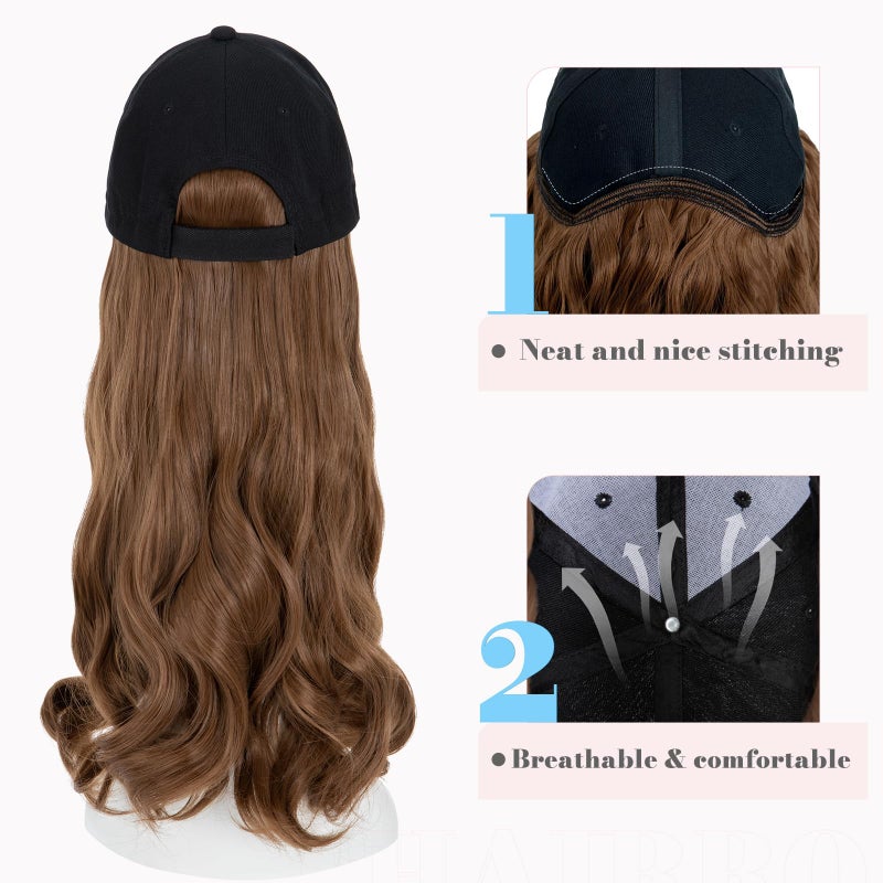 Hairro Baseball Cap with Adjustable Wave Hairpiece - Synthetic Wig Hat with Magic Paste - Natural Wig Hair for Women Girls #12 light brown - Image 5